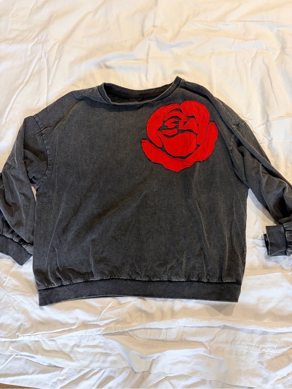 Free people inspired Charcoal Black Sweatshirt with Red Rose Graphic